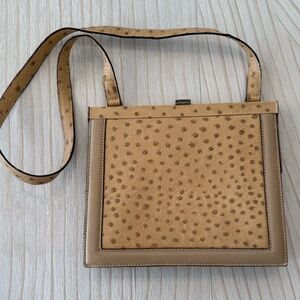 Via Spiga Tan Ostrich-Texture Crossbody with Smooth Trim